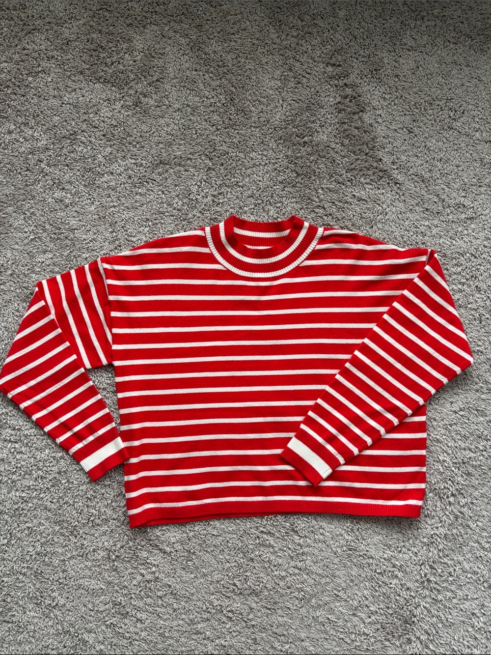 Striped Red and White mock necked cropped Sweater